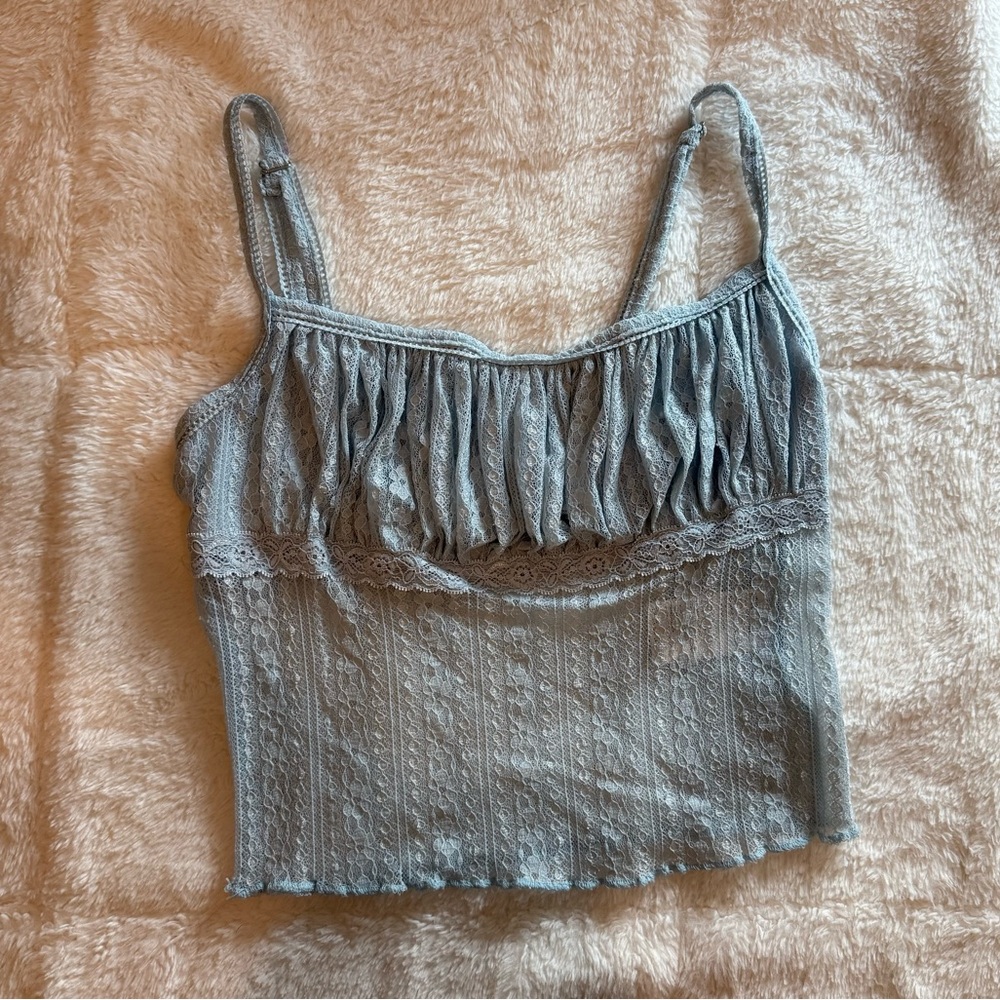 UO Light Blue Lace Floral Strappy Top